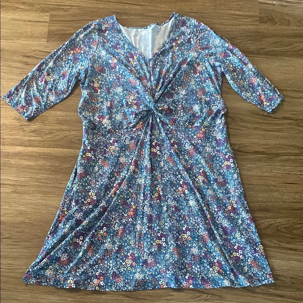 Land’s End Floral twist front 3/4 sleeve knee length cotton jersey knit 2X plus